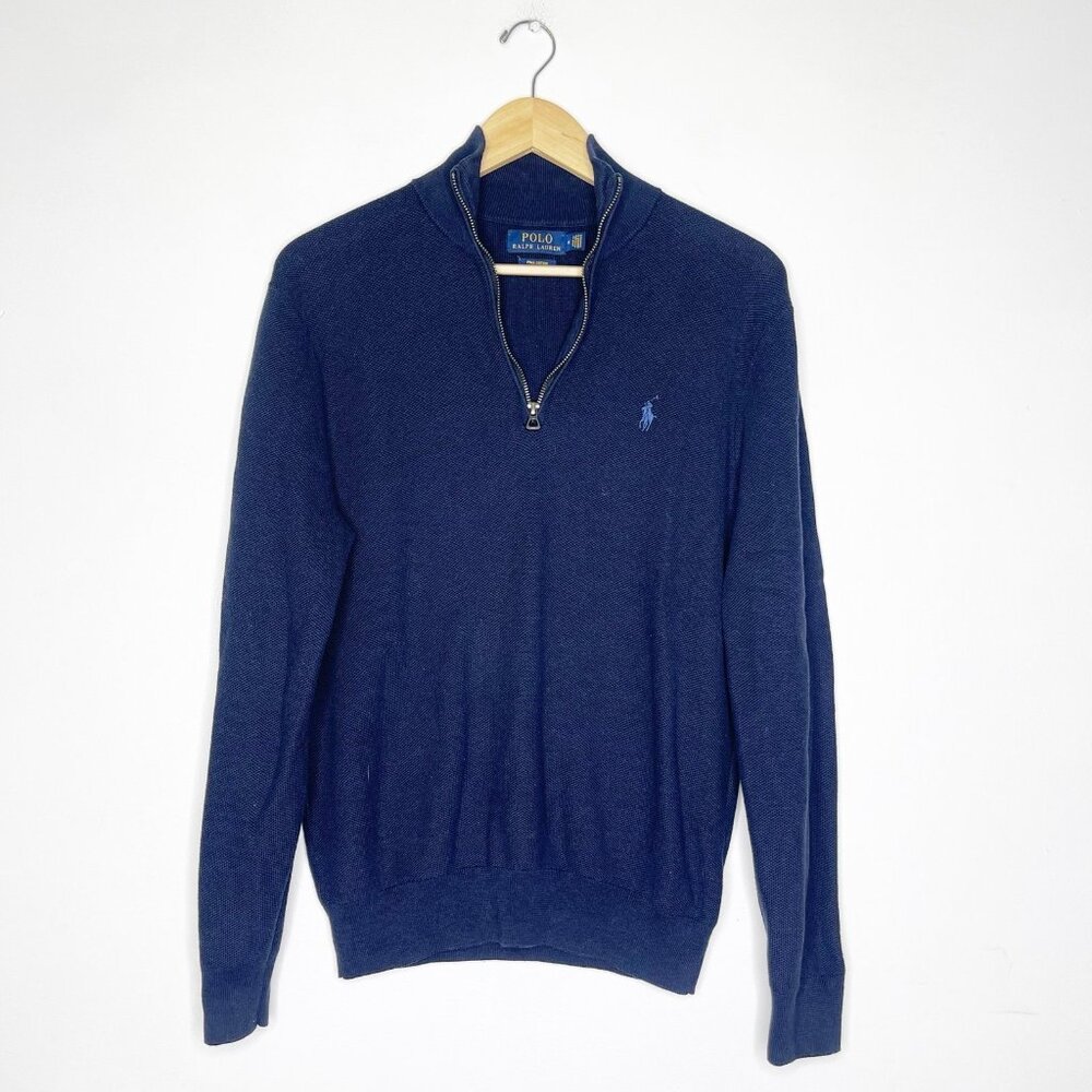 Polo Ralph Lauren Quarter Zip Pima Cotton Navy Sweater Size Medium